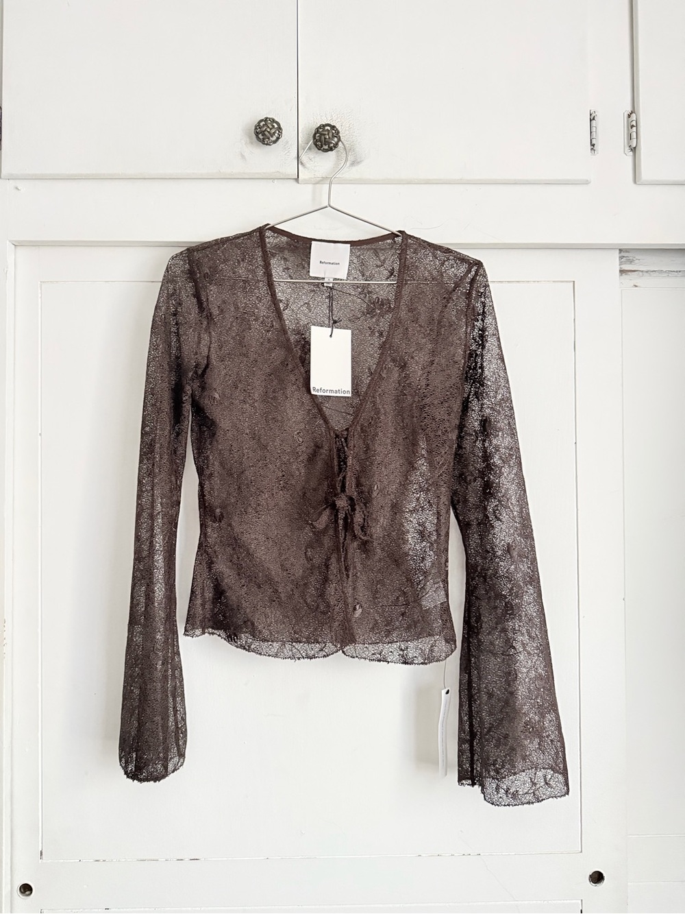 Reformation Kristin Brown Lace Top